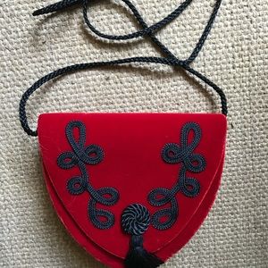 Vintage red velvet clutch with strap